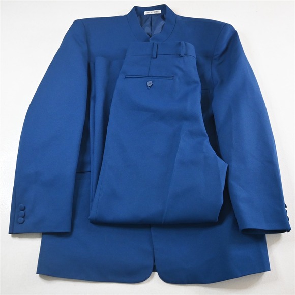 Giorgio Carpelli 40R 32x30 Blue Mock Collar Mens Jacket Pants Suit